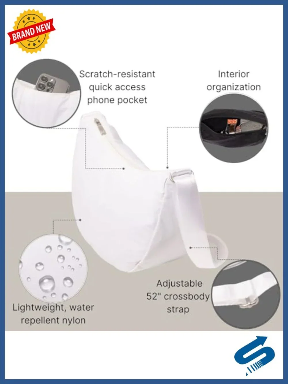 Lightweight Nylon Crossbody Bag with Adjustable Strap and Phone Pocket
